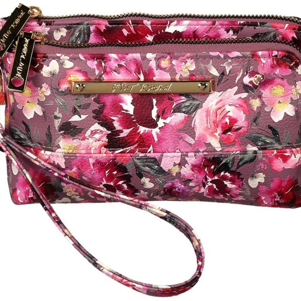 Betsey Johnson pink floral pouch wristlet bag NWT